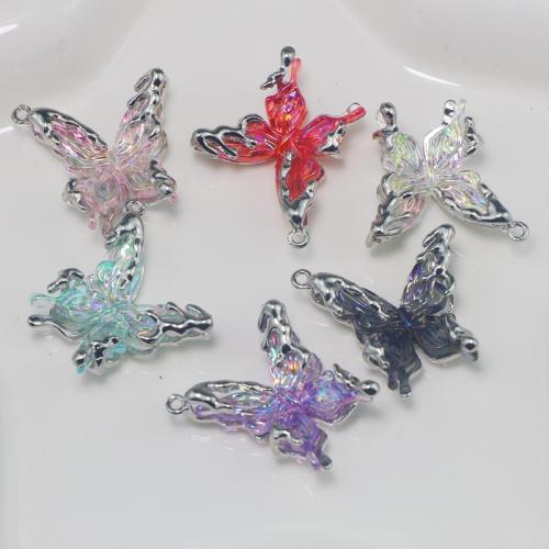 Resin Zinc Alloy Pendants with Resin Butterfly silver color plated DIY nickel lead & cadmium free Sold By PC