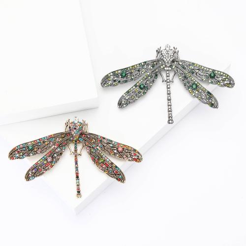 Zinc Alloy Brocher, Dragonfly, forgyldt, mode smykker & med rhinestone, flere farver til valg, nikkel, bly & cadmium fri, 60x98mm, Solgt af PC