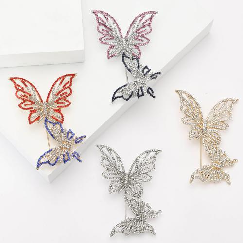 Zinc Alloy Brooches Butterfly plated fashion jewelry & with rhinestone nickel lead & cadmium free Sold By PC