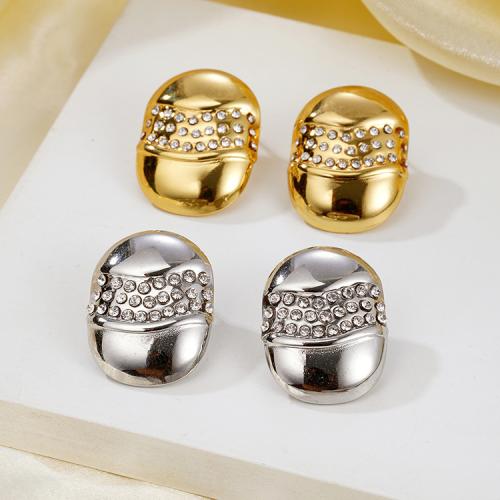 Stainless Steel Stud Earrings 304 Stainless Steel plated fashion jewelry & with rhinestone Sold By Pair