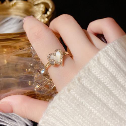 Cubic Zirconia Micro Pave Brass Ring with Shell real gold plated micro pave cubic zirconia & for woman gold Sold By PC