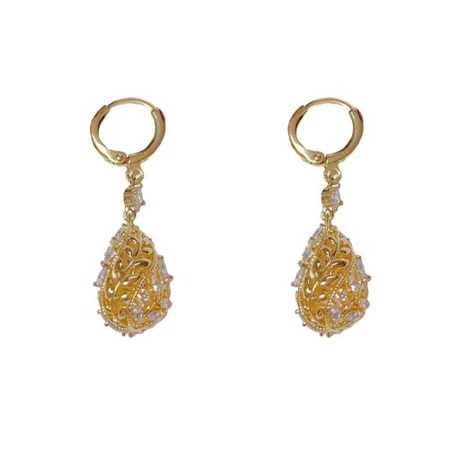 Boucles d'oreilles en laiton zircon cubique pavent, Plaqué d'or, pavé de micro zircon & pour femme, Or, 41x10mm, Vendu par paire