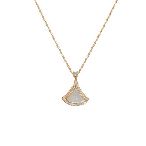 Kubieke Zirkoon Micro Pave Brass Ketting, Messing, met Schelp, met 5CM extender keten, echt goud verguld, micro pave zirconia & voor vrouw, meer kleuren voor de keuze, Lengte Ca 40 cm, Verkocht door PC