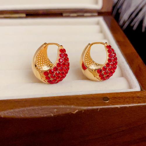 Cubic Zirconia Micro Pave Brass Earring real gold plated micro pave cubic zirconia & for woman red Sold By Pair