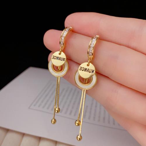 Cubic Zirconia Micro Pave Brass Earring with Shell real gold plated micro pave cubic zirconia & for woman gold Sold By Pair