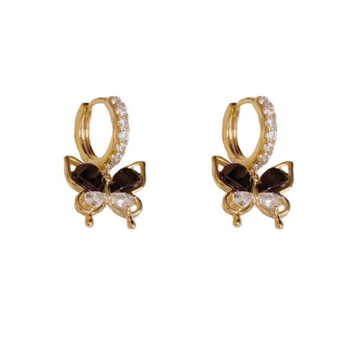 Cubic Zirconia Micro Pave Brass Earring Butterfly real gold plated micro pave cubic zirconia & for woman gold Sold By Pair