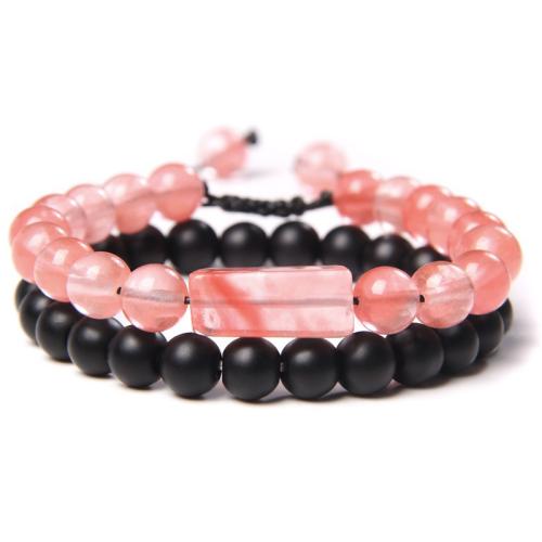 Gemstone Bracciali, corda di cera, with Pietra naturale, fatto a mano, 2 pezzi & unisex & stili diversi per la scelta, nessuno, Lunghezza Appross. 16 cm, Venduto da set