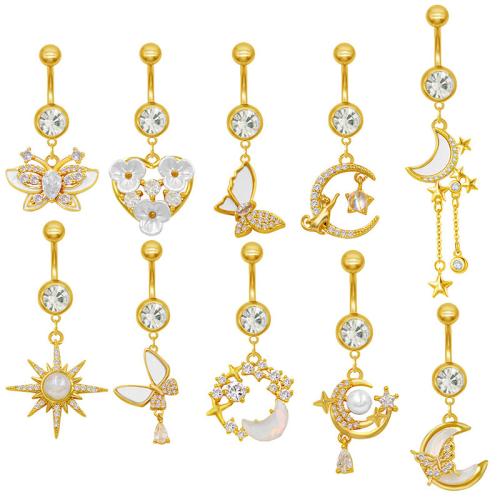 Fashion Personality Body Piercing Jewelry And Accessories Zinc Alloy with Gemstone & Plastic Pearl & Acrylic Unisex & micro pave cubic zirconia & enamel golden Sold By PC