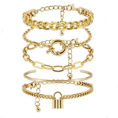 Zinc Alloy Bracelet plated 5 pieces & for woman golden Sold By Set