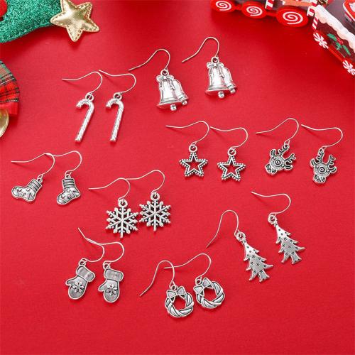 Zinc Alloy Drop Earrings plated Christmas Design & for woman silver color Sold By Set