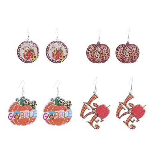 Zinc Alloy Drop Earrings with Wood printing & for woman Sold By Pair