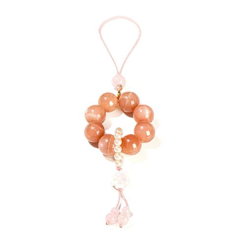 Orange Moonstone Hængende ornamenter, med Queen Conch Shell & Terylene Cord & Plastic Pearl, Flower, håndlavet, folk stil & for kvinde, beads length 12mm, Længde Ca. 17 cm, Solgt af PC