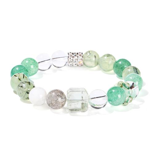 Prehnite nature bracelet, avec Strawberry Quartz & Acier inoxydable 304, fait à la main, bijoux de mode & pour femme, beads length 10mm, Longueur Environ 6-7 pouce, Vendu par PC