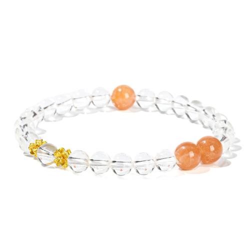 cuarzo claro Pulsera, con Moonstone naranja & metal, Flor, hecho a mano, Joyería & para mujer, beads length 6mm, 8mm, longitud aproximado 6-7 Inch, Vendido por UD