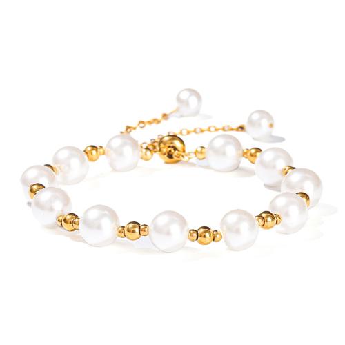 Shell Pearl bracelet, avec perle de plastique & Acier inoxydable 304, Rond, fait à la main, bijoux de mode & styles différents pour le choix & pour femme, beads length 8mm, Longueur Environ 6-7 pouce, Vendu par PC