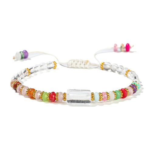 Klarer Quarz Armband, mit Regenbogen-Stein & Terylen Schnur & Zinklegierung, handgemacht, Modeschmuck & für Frau, beads length 4mm, Länge ca. 6-10 ZollInch, verkauft von PC