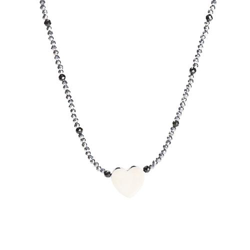 Terahertz Stone collana, with 304 acciaio inox, with 2.4inch extender chain, Cuore, fatto a mano, gioielli di moda & per la donna, Lunghezza Appross. 15 pollice, Venduto da PC