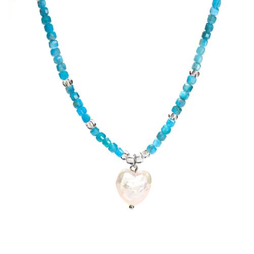 Apatites Necklace with Plastic Pearl & 304 Stainless Steel with 2inch extender chain Heart handmade fashion jewelry & for woman Length Approx 15 Inch Sold By PC