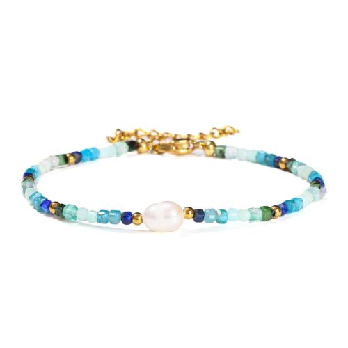 Pierre naturelle bracelet, avec perle de plastique & Acier inoxydable 304, avec 2inch chaînes de rallonge, fait à la main, bijoux de mode & pour femme, beads length 2.5mm, Longueur Environ 6.3 pouce, Vendu par PC