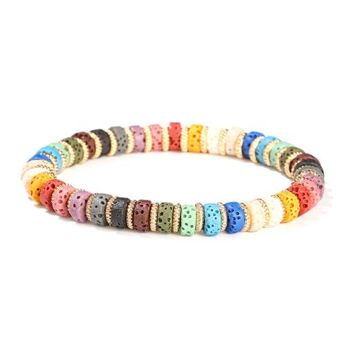 lave volcanique bracelet, avec laiton, fait à la main, bijoux de mode & pour femme, multicolore, beads size 6x2mm, Longueur Environ 6-7 pouce, Vendu par PC