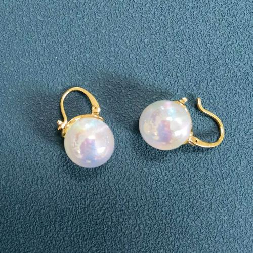 Prás Leverback Earring, le Pearl Plaisteacha, jewelry faisin & do bhean, bán, 25x15mm, Díolta De réir Péire