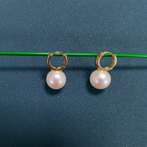 Messing Spring hoop oorbellen, met Shell Pearl, mode sieraden & voor vrouw, wit, 25mm, Verkocht door pair