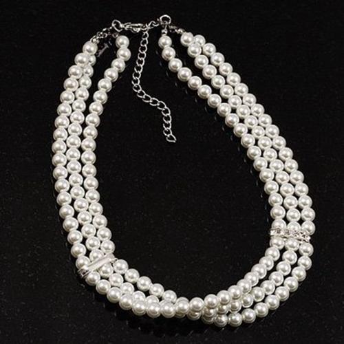 Plastične biserna ogrlica, Plastična Pearl, s 5cm Produžetak lanac, tri sloja & modni nakit & za žene, bijel, Dužina Približno 45 cm, Prodano By PC