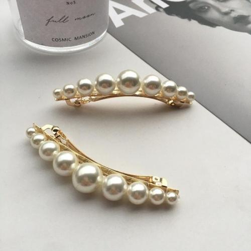 Hair Slide Zinc Alloy with Plastic Pearl for woman white 80mm Sold By PC