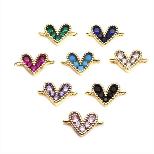 Cubic Zirconia Micro Pave Latão Connector, cobre, Coração, DIY & micro pavimento em zircônia cúbica, Mais cores pare escolha, 8x10mm, vendido por PC