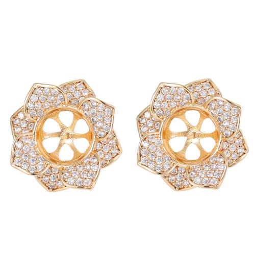 Brass Earring Stud Component DIY & micro pave cubic zirconia Sold By Pair