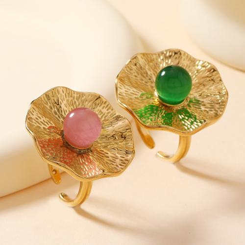 Stainless Steel Finger Ring 304 Stainless Steel with Dyed Jade fashion jewelry & for woman Sold By PC