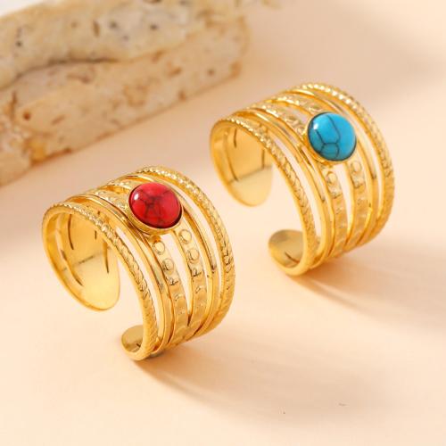 Stainless Steel Finger Ring 304 Stainless Steel with turquoise fashion jewelry & for woman diameter 17mm Sold By PC