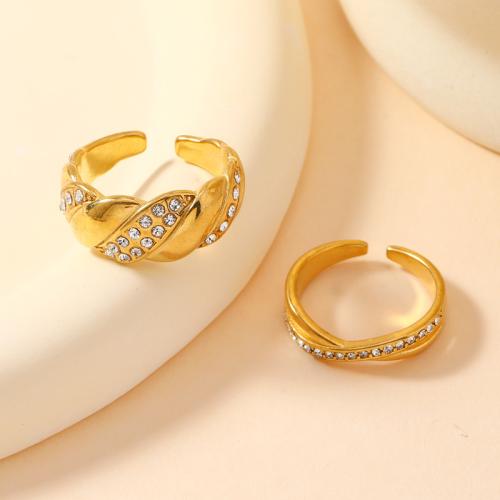 Rhinestone Stainless Steel Finger Ring 304 Stainless Steel Unisex & with rhinestone golden diameter 17mm Sold By PC