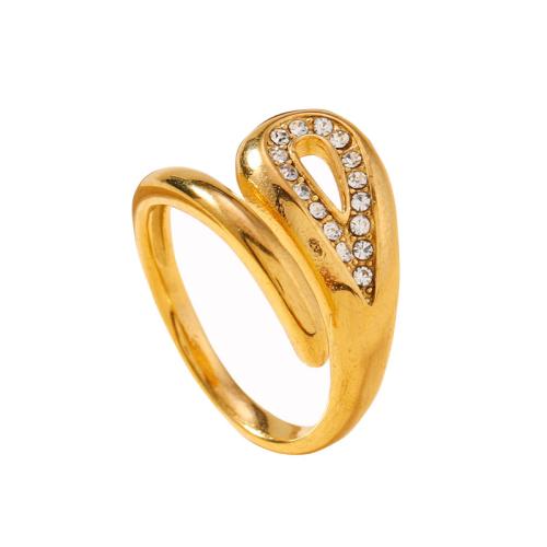 Rhinestone Stainless Steel Finger Ring 304 Stainless Steel fashion jewelry & Unisex & with rhinestone golden Sold By PC