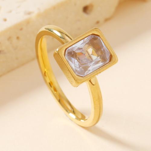 Cubic Zirconia Stainless Steel Finger Ring 304 Stainless Steel & micro pave cubic zirconia & for woman golden Sold By PC