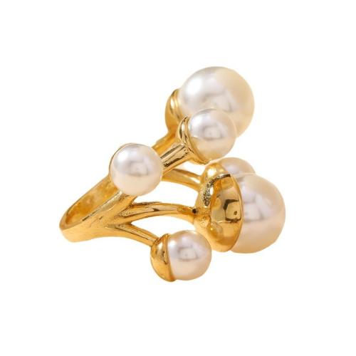 Vinger Ring in edelstaal, 304 roestvrij staal, met Plastic Pearl, mode sieraden & voor vrouw, gouden, Verkocht door PC