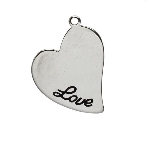 Acier inoxydable Coeur Pendentifs, Acier inoxydable 304, DIY, couleur originale, 20x25x0.90mm, Vendu par PC