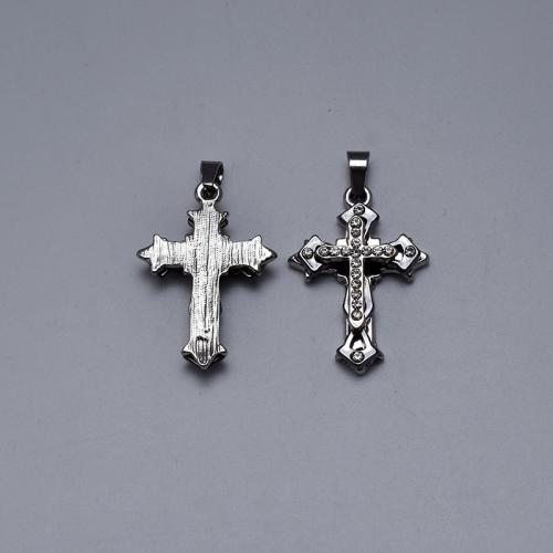 Stainless Steel Cross Pendants 304 Stainless Steel DIY & with rhinestone original color Sold By PC