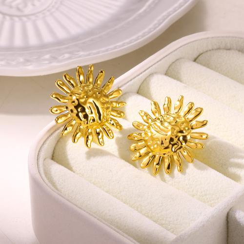 Stainless Steel Stud Earrings 304 Stainless Steel Sun gold color plated fashion jewelry golden Sold By Pair