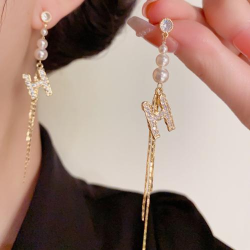 Cubic Zirconia Micro Pave Brass Earring with Plastic Pearl real gold plated micro pave cubic zirconia & for woman gold Sold By Pair