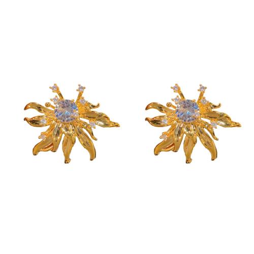 Cubic Zirconia Micro Pave Brass Earring petals real gold plated micro pave cubic zirconia & for woman gold Sold By Pair