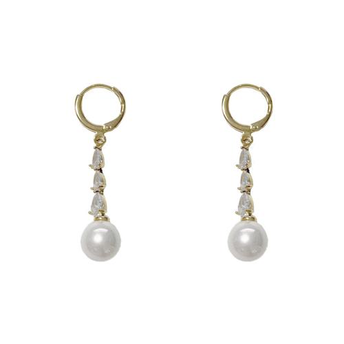 Boucles d'oreilles en laiton zircon cubique pavent, Plaqué d'or, pavé de micro zircon & pour femme, Or, 45x8mm, Vendu par paire