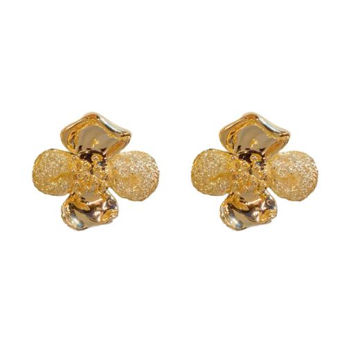 Brass Stud Earring petals real gold plated for woman gold Sold By Pair