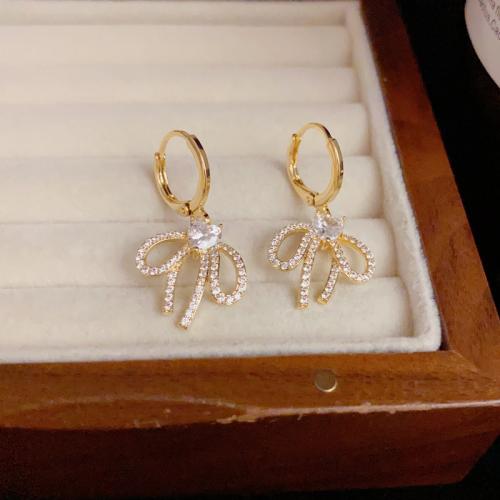 Cubic Zirconia Micro Pave Brass Earring Bowknot real gold plated micro pave cubic zirconia & for woman gold Sold By Pair