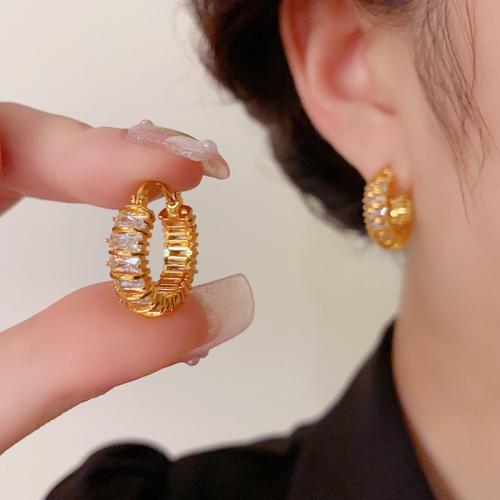 Cubic Zirconia Micro Pave Brass Earring real gold plated micro pave cubic zirconia & for woman gold Sold By Pair