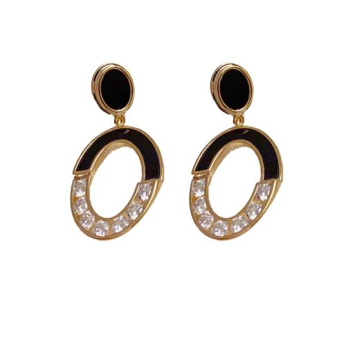 Cubic Zirconia Micro Pave Brass Earring real gold plated micro pave cubic zirconia & for woman & enamel gold Sold By Pair