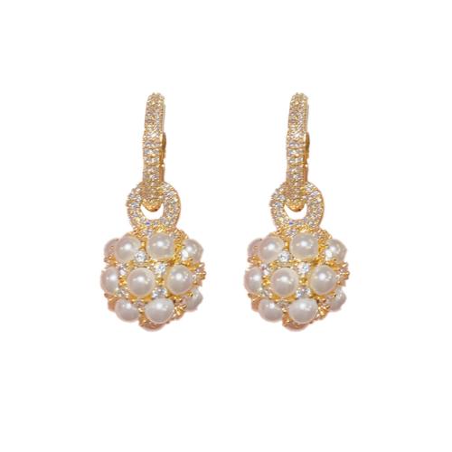 Cubic Zirconia Micro Pave Brass Earring with Plastic Pearl real gold plated micro pave cubic zirconia & for woman gold Sold By Pair