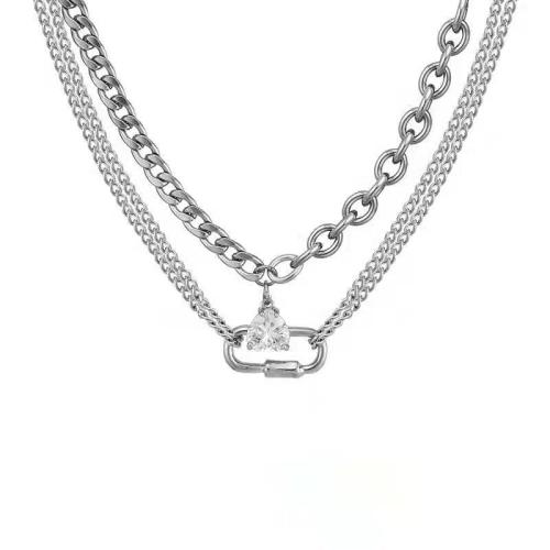 Collier d'acier titane, unisexe & pavé de micro zircon, argent, Longueur Environ 21-50 cm, Vendu par PC