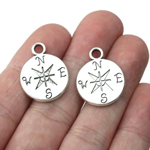 Zinc Alloy Pendants Compass antique silver color plated DIY 18mm Sold By Bag