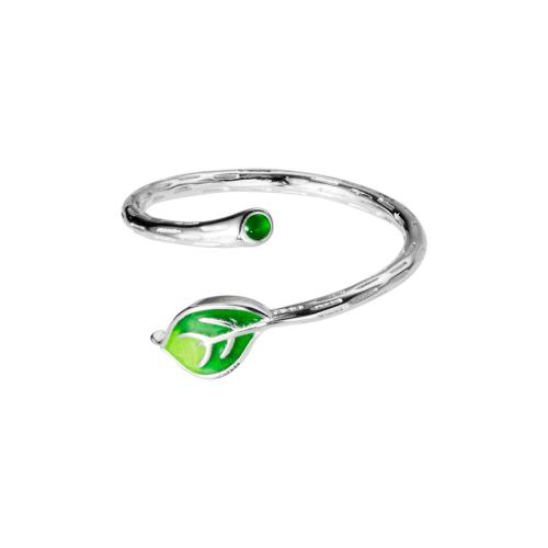 Argent sterling 925 Cuff Bague, feuille, pour femme & autocollant époxyde, Taille:5.5-6.5, Vendu par PC